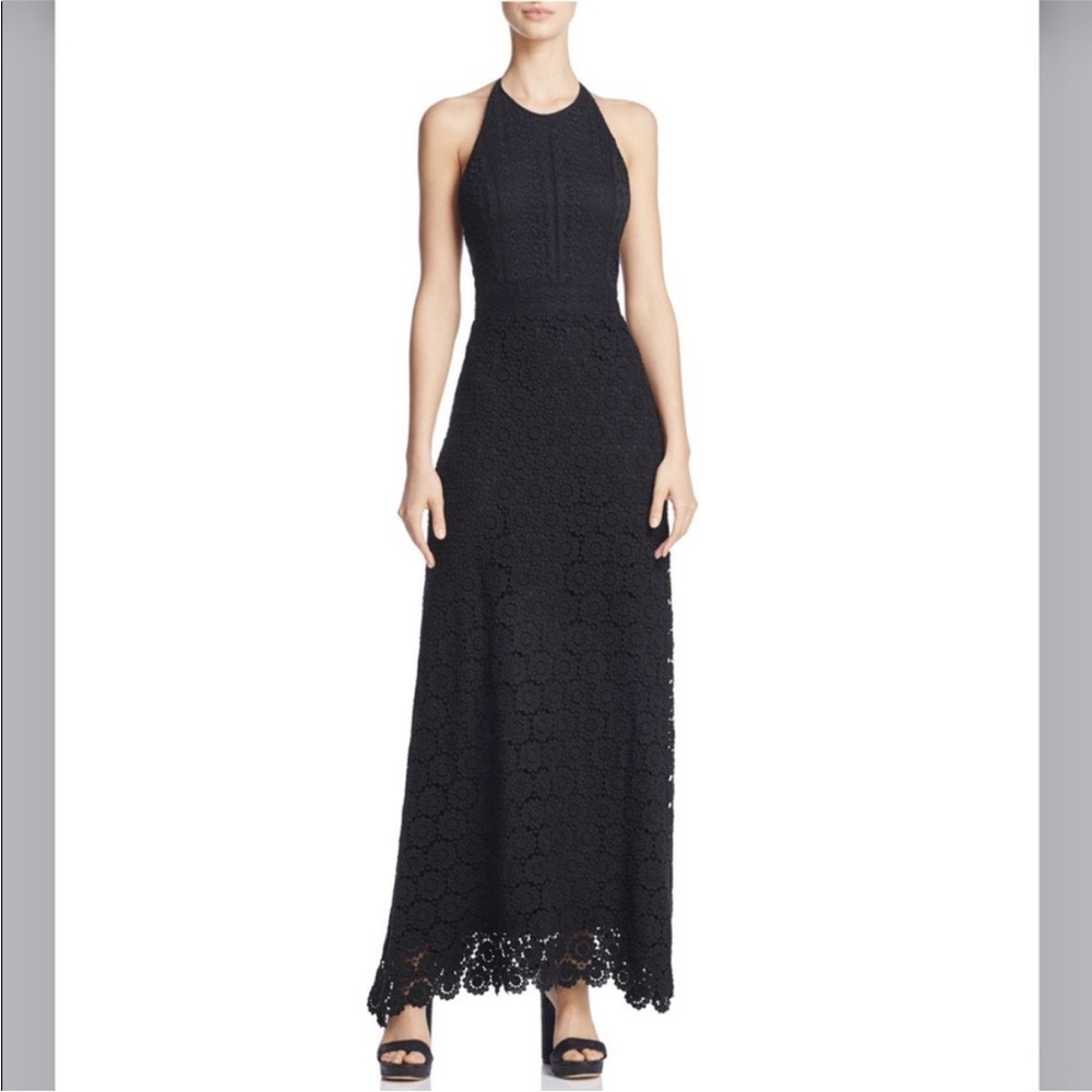 Theory Black Lace Halter Maxi Dress